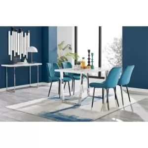 Kylo White High Gloss Dining Table & 4 Blue Pesaro Black Leg Chairs