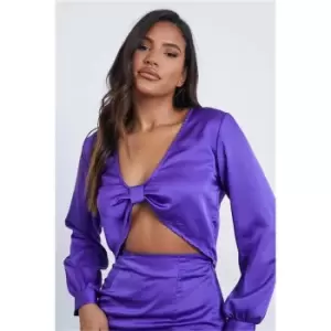 I Saw It First Purple Satin Knot Front Crop Top - Purple