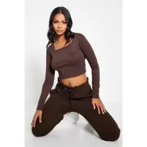 I Saw It First Rib Square Neck Cotton Crop Top - Brown