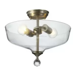 Luminosa Talisa 2 Light Semi Flush Ceiling Lamp E27 With Flat Round 38cm Glass Shade Satin Nickel, Clear