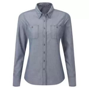 Premier Womens/Ladies Chambray Organic Long-Sleeved Shirt (XS) (Indigo Denim)