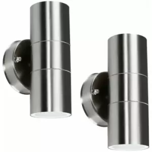 Minisun - 2 x Brushed Chrome Outdoor Garden Up/Down Security Wall Lights - No Bulbs