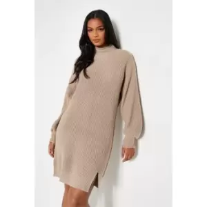 I Saw It First High Neck Balloon Sleeve Oversized Jumper - Brown