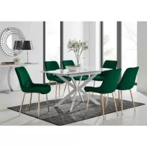 Furniture Box LIRA 120 Extending Dining Table and 6 Green Pesaro Gold Leg Chairs