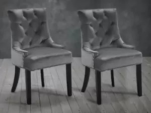 LPD Morgan Set of 2 Grey Velvet Fabric Dining Chairs