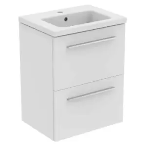 Ideal Standard I.life S 50Cm Matt White 2 Drawer Vanity Unit, 51Cm Vanity Basin And Chrome Handle Pack