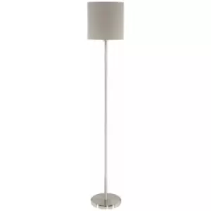 Floor Lamp Light Satin Nickel Shade Taupe Fabric Pedal Switch Bulb E27 1x60W