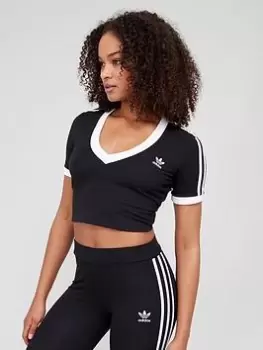 adidas Originals 3 Stripe Cropped Tee - Black, Size 8, Women