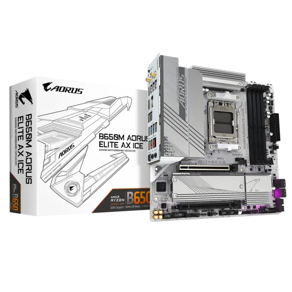 Gigabyte B650M AORUS ELITE AX ICE mATX Motherboard for AMD AM5 CPUs