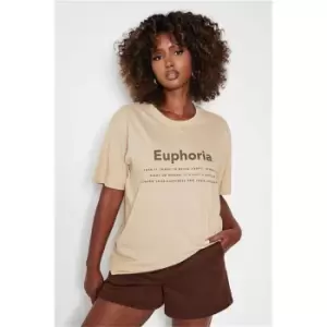 I Saw It First Stone Euphoria Slogan Oversized T Shirt - Brown