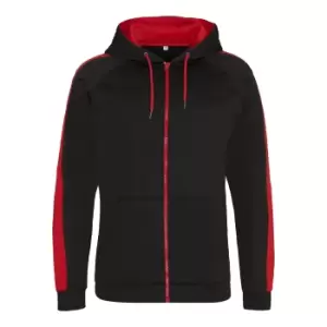 AWDis Just Hoods Mens Contrast Sports Polyester Full Zip Hoodie (M) (Jet Black/Fire Red)