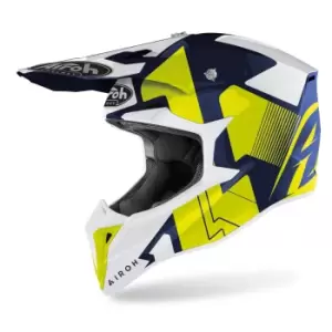 Airoh Wraap Raze Motocross Helmet, blue-yellow Size M blue-yellow, Size M