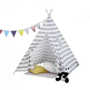 Neo Grey Striped Canvas Kids Tent Teepee With Bunting