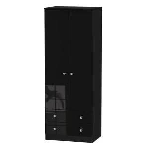 Robert Dyas Tedesca Ready Assembled Tall 2-Door Wardrobe with Drawers -Black