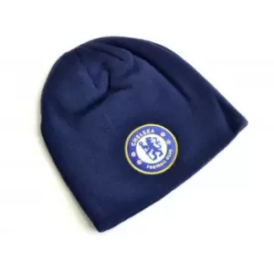 Chelsea FC Knitted Crest Beanie (One Size) (Navy Blue)