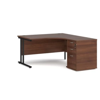 Office Desk Right Hand Corner Desk 1400mm With Pedestal Walnut Top With Black Frame Maestro 25