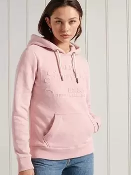 Superdry Vintage Logo Embossed Hoodie - Pink, Size 10, Women