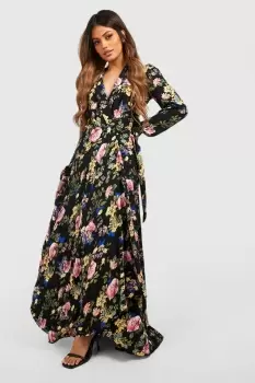 Floral Wrap Belted Maxi Dress