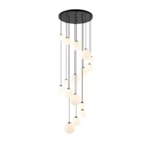 Marshall Ceiling Pendant, 16 Light G9, Satin Black, Opal Glass