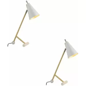 Loops - 2 pack Satin Brass & Matt White Task Lamp - Modern Adjustable Table Desk Light