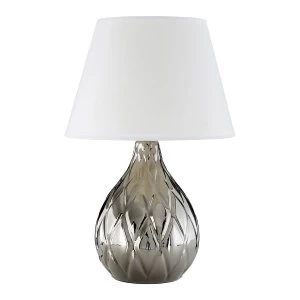 Premier Housewares Hannah Table Lamp in Silver Ceramic with Diamond Detail & White Shade