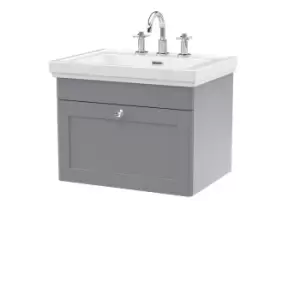 Nuie Classique 600mm Wall Hung 1-drawer Unit & Basin 3 Tap Holes - Satin Grey