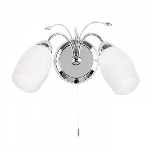 2 Light Indoor Wall Light Chrome with White Glass, E14