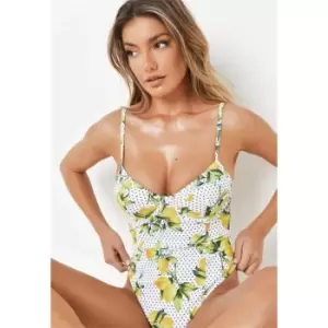 Missguided Lemon Print Underwire U Swimsuit - White