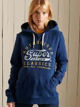 Superdry Script Logo Hoodie - Blue Size 10, Women