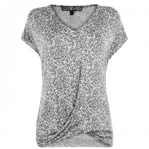 Biba Leopard Short Sleeve Pyjama Top - Grey Marl