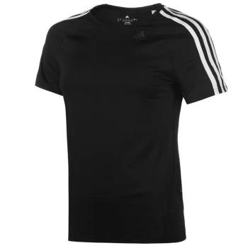 adidas D2M 3 Stripe T Shirt Ladies - Black