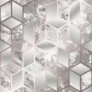 Elixir - Cube Rose Gold Geometric Marble Bedroom Wallpaper Living Room Wallpaper Rolls - Rose Gold