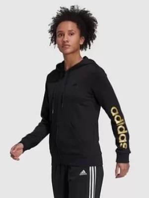 Adidas Essentials Linear Full Zip Hoodie, Black/Gold Size M Women