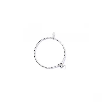 Love Heart Charm Sterling Silver Ball Bead Bracelet