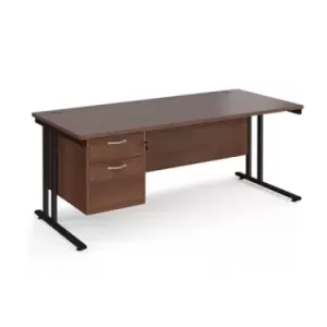 Office Desk Rectangular Desk 1800mm With Pedestal Walnut Top With Black Frame 800mm Depth Maestro 25 MC18P2KW