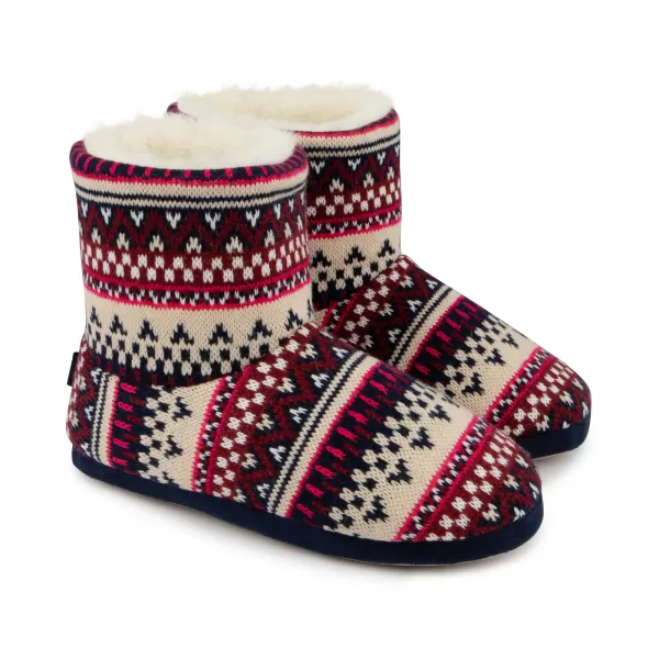 totes Fair Isle Knit Boot Slippers MultiColoured