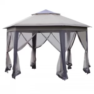 Outsunny 4.05m x 4.05m Metal Frame Mesh Draped 2-Tier Roof Gazebo Brown