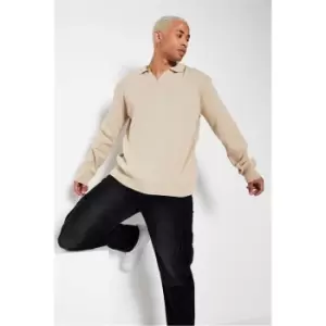 I Saw It First Beige Collared Long Sleeve Jumper - Beige