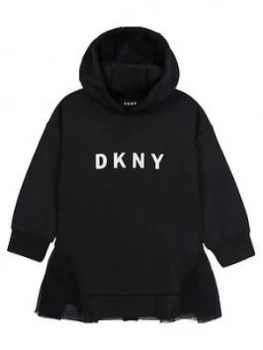 DKNY Girls Neoprene Peplum Hooded Dress, Black, Size 10 Years, Women