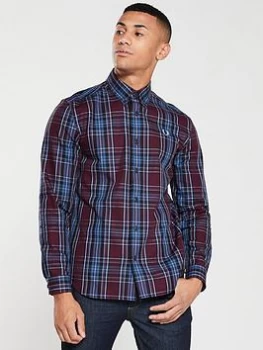 Fred Perry Winter Tartan Shirt - Maroon/Blue, Mahogany, Size S, Men