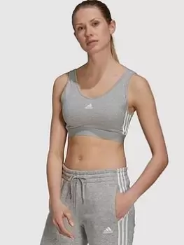 adidas Essentials 3 Stripes Crop Top, Medium Grey Heather Size XL Women