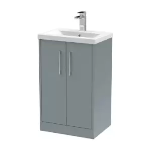 Hudson Reed Juno 500mm Floor Standing 2 Door Vanity & Mid-Edge Basin - Coastal Grey