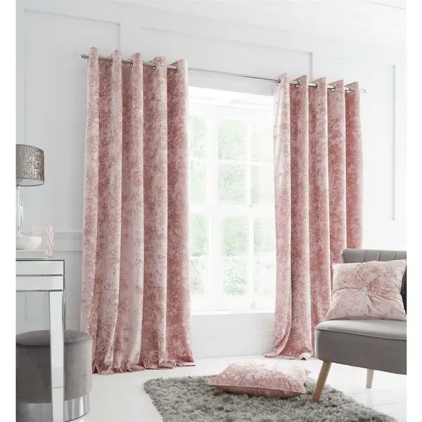 CATHERINE LANSFIELD Catherine Lansfield - Crushed Velvet 90 x 90" Eyelet Curtain Pair Blush - Blush DS/46254/W/E9090/BLH