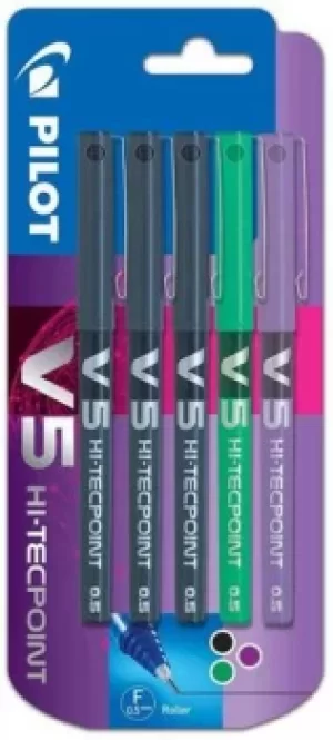 Pilot V5 Hi-Tecpoint Liquid Ink Rollerball Pen 0.5mm Tip 0.3mm Line 3