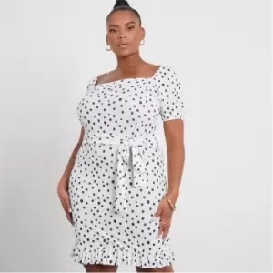 I Saw It First Plus Size Dalmatian Print Frill Belted Mini Dress - White