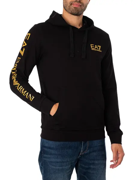 EA7 Logo Pullover Hoodie Black/Gold L