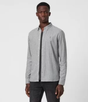 AllSaints Mens Kiosk Shirt, Ecru/grey, Size: XL