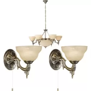 Ceiling Pendant and 2x Matching Wall Lights Bronze Satin Glass Multi Chandelier