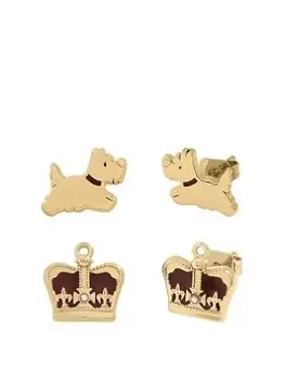 Radley Ladies 25 Years Jubilee 18Ct Pale Gold Plated Crown And Leaping Dog Earrings