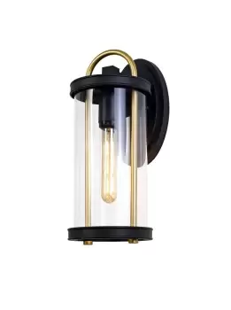 Large Wall Lamp, 1 x E27, Black & Gold, Clear Glass, IP54